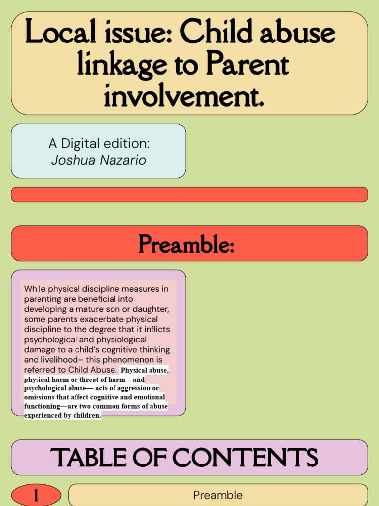 Local Issue - Child Abuse Linkage To Parent Involvement. | PDF ...