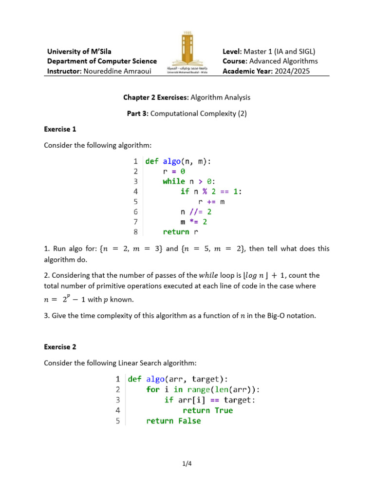 Algorithm Complexity Exercises | PDF | Time Complexity | Function ...