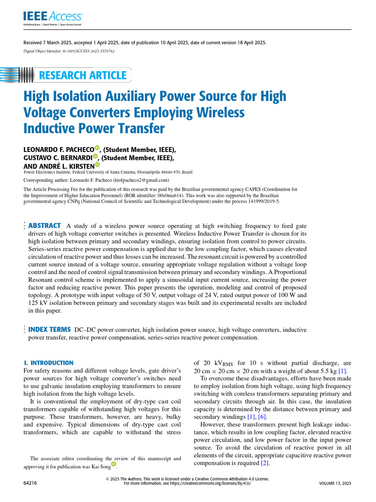 High Isolation Auxiliary Power Source For High Voltage Converters ...