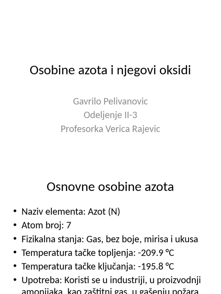 Osobine Azota I Njegovi Oksidi | PDF