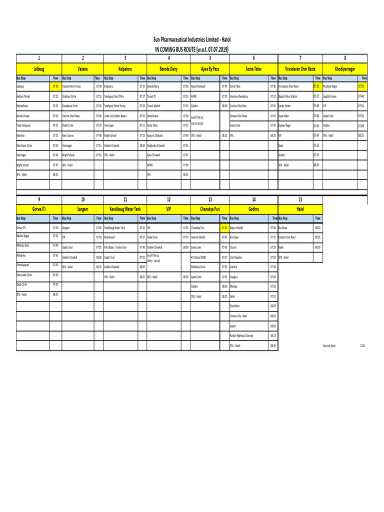 Halol Bus Stand Timetable | PDF