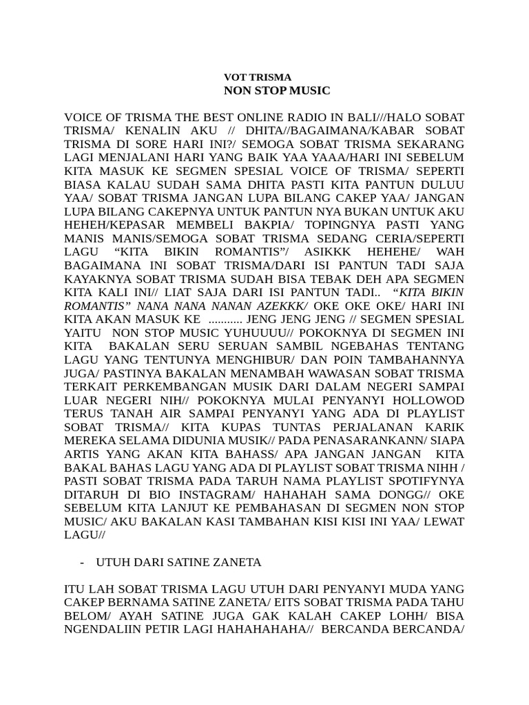 Non Stop Music: Suara Trisma Bali | PDF