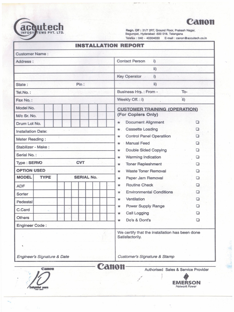 Canon Installation Report | PDF