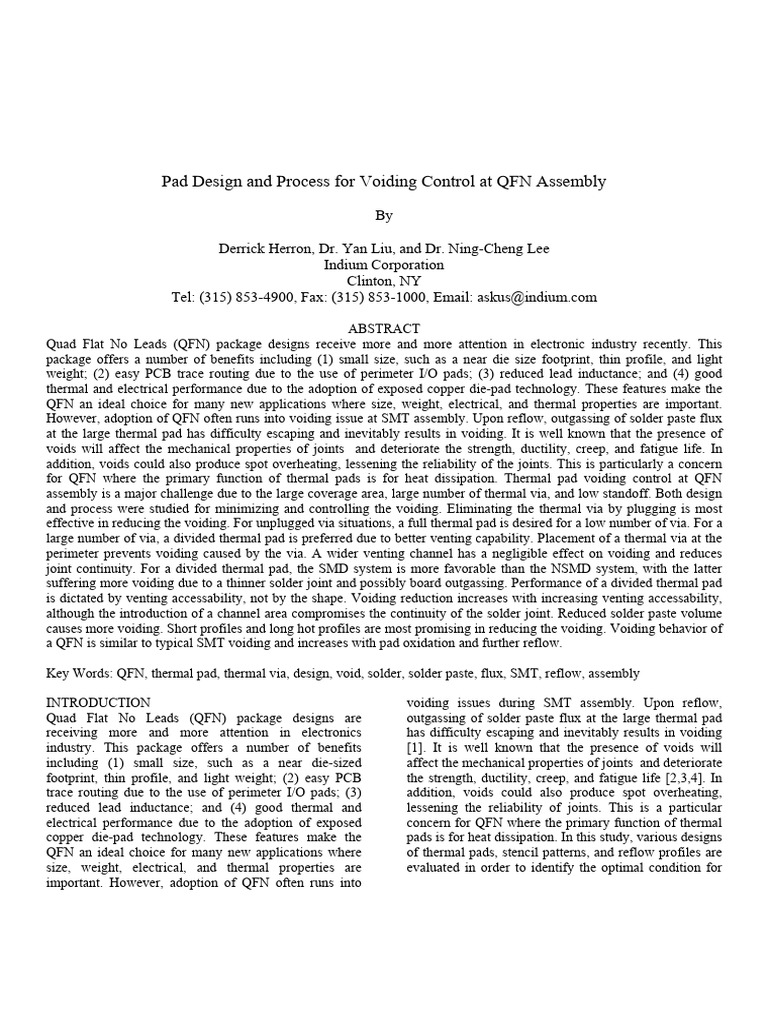 Pad Design Process For Voiding Control at QFN Assembly - APEX 2011A Li ...