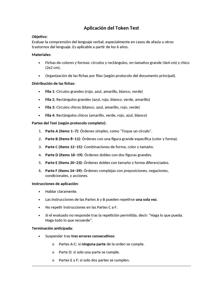 Aplicación y Calificación del Token Test | PDF