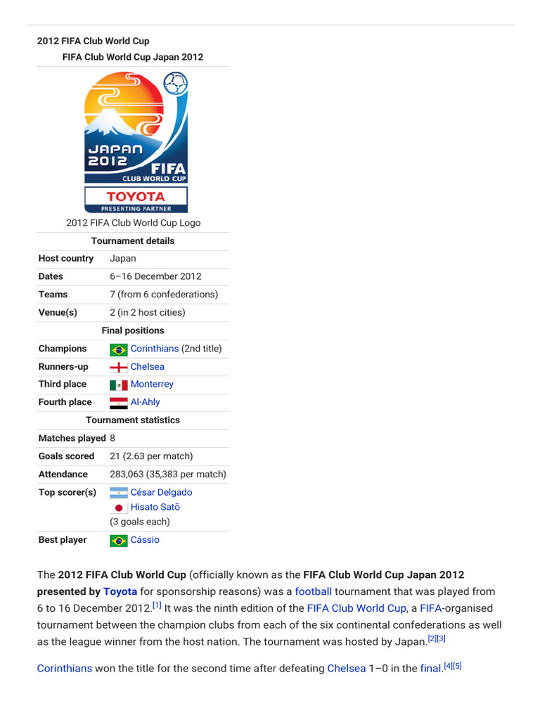 2012 FIFA Club World Cup Overview | PDF | Association Football
