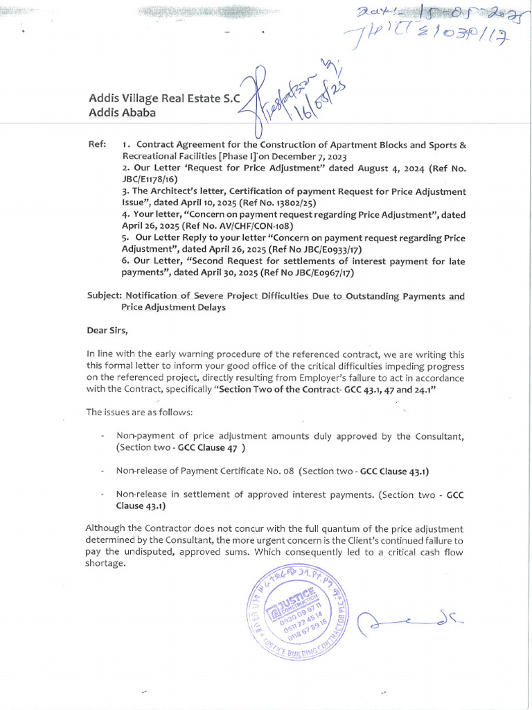 Addis Village Outstanding Payment and Price Adjustment | PDF