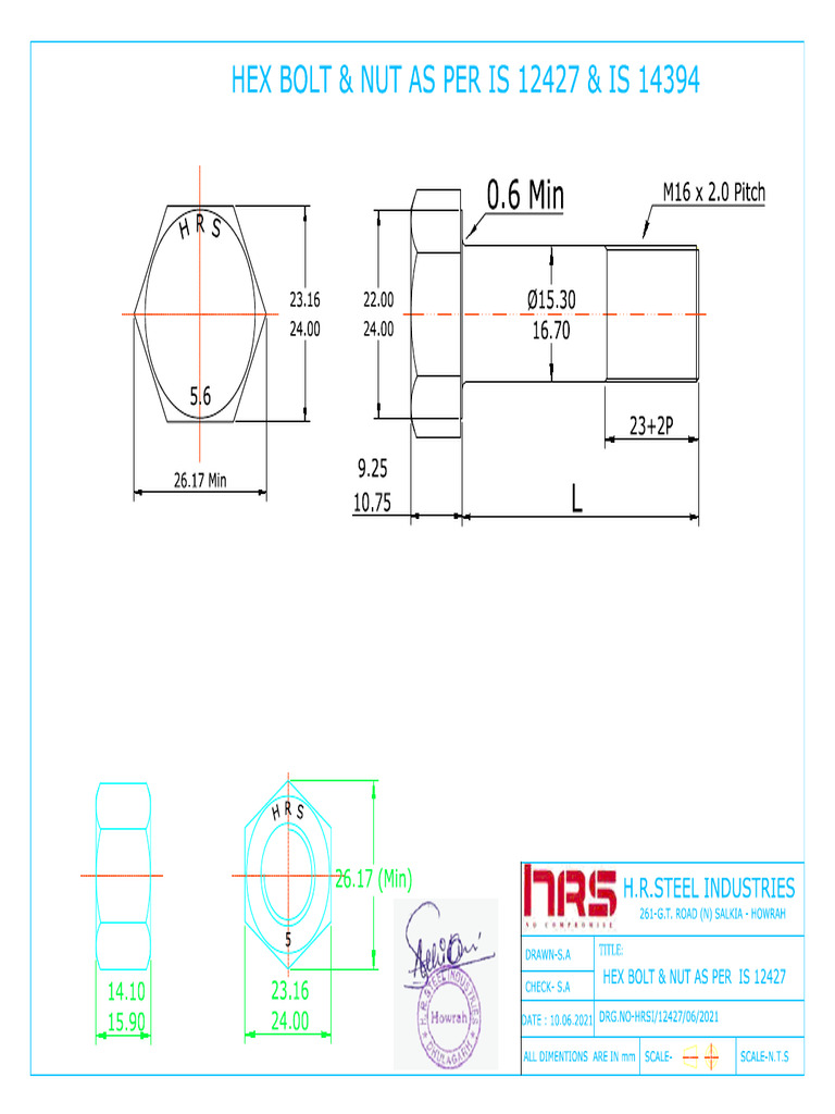 Hex Bolt & Nut Is 12427 | PDF