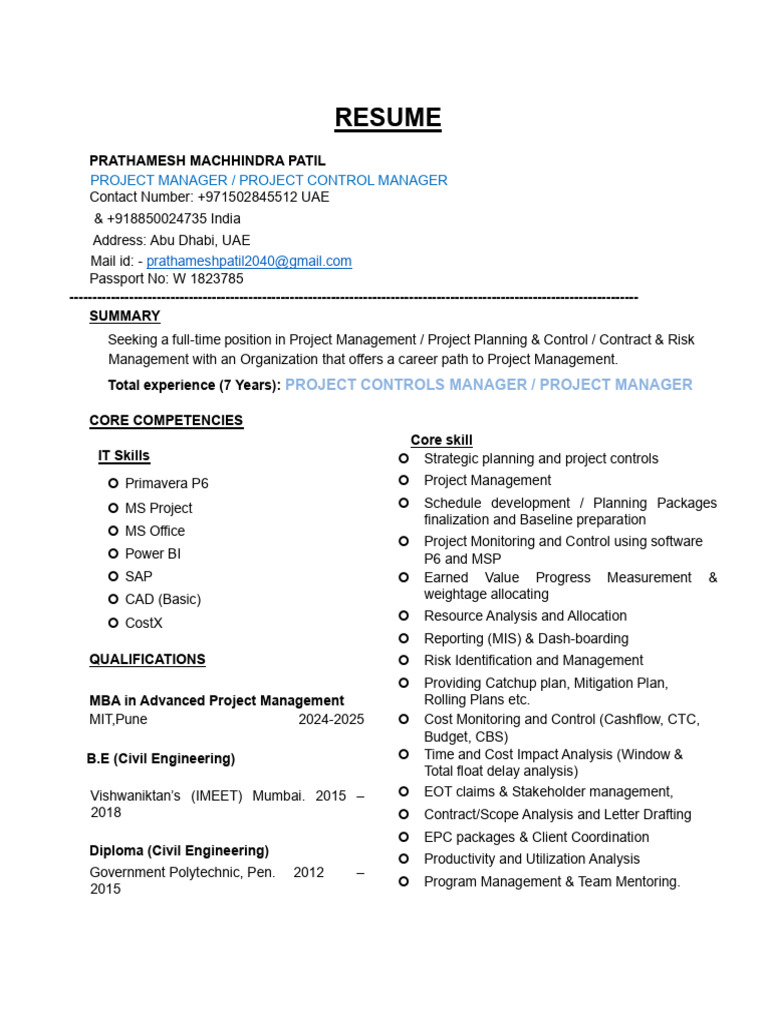 Prathamesh Warale: Project Management Resume | PDF | Project Management ...