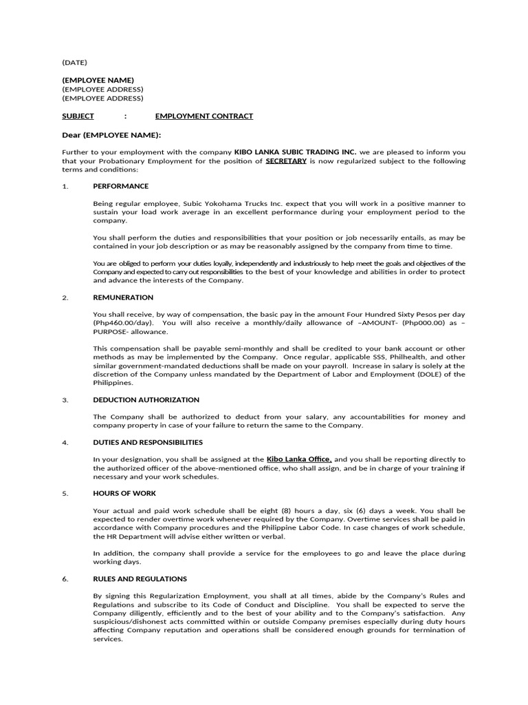 Regularization of Secretary Employment Contract | PDF | Employment ...