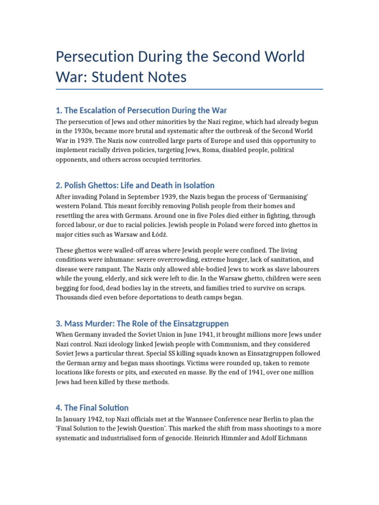 Nazi Persecution WWII Student Notes | PDF | Extermination Camp | The ...