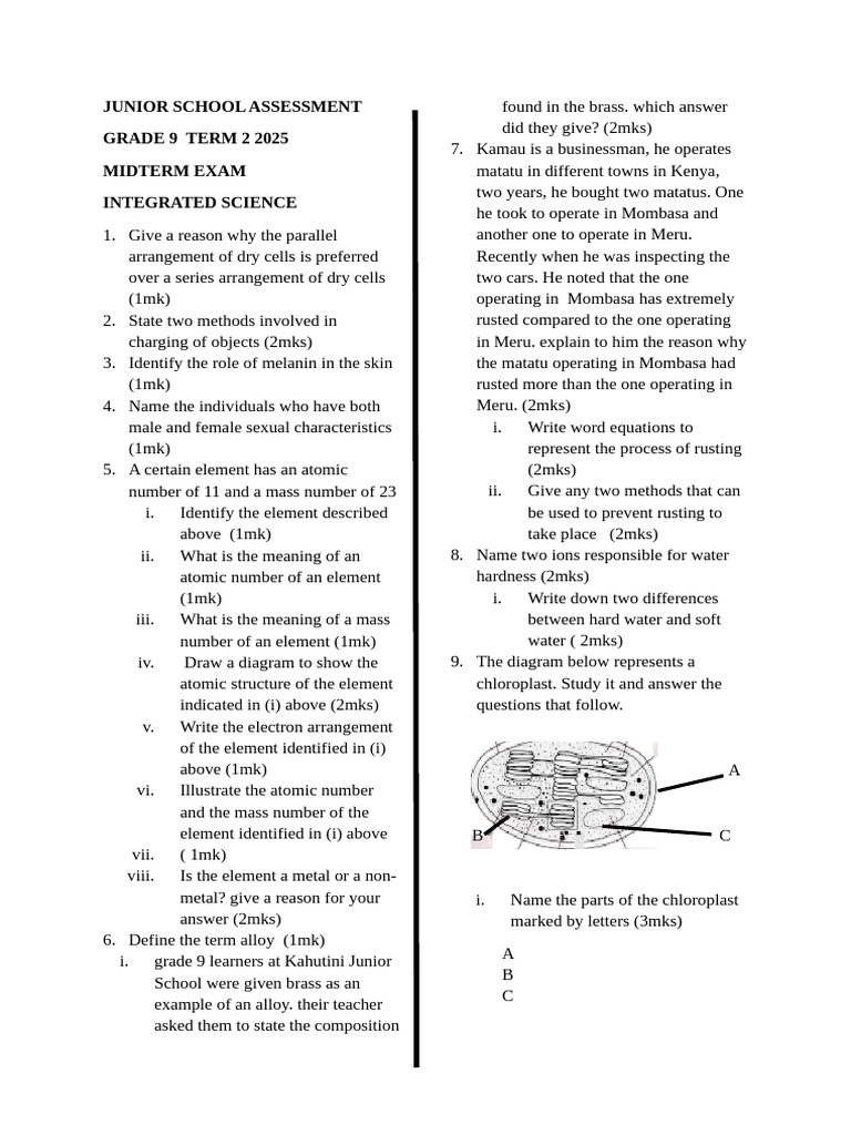 Grade 9 Integrated Science Midterm Exam | PDF | Chemistry | Physical ...