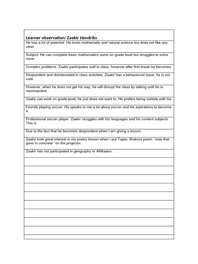 Learner Observations | PDF