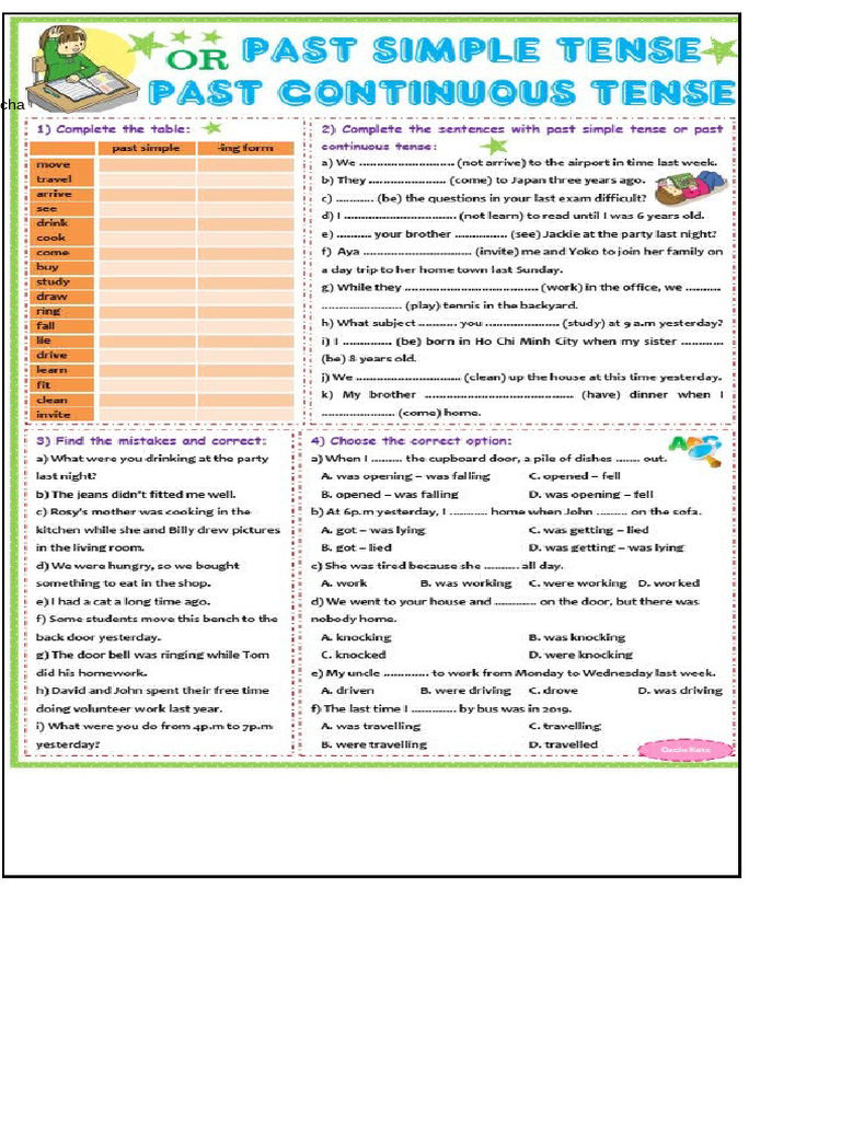 English Worksheets About Past Simple Tense and Past Continuous Tense | PDF