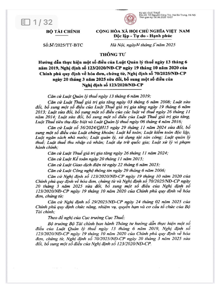 Thong Tu 32 2025 TT BTC | PDF