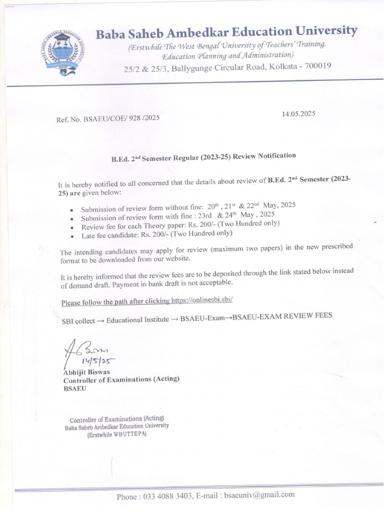 B Ed 2nd Semester Review Nitification | PDF