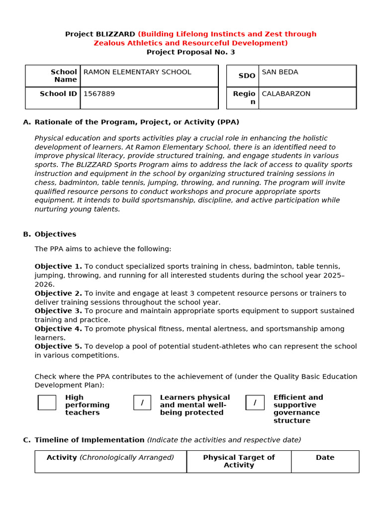 School Project Proposal 3 | PDF | Sports