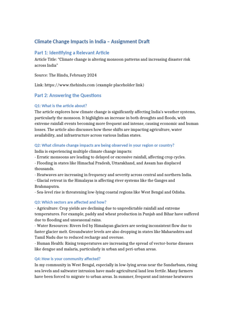 Climate Change Impacts India Assignment | PDF | Himalayas | Flood
