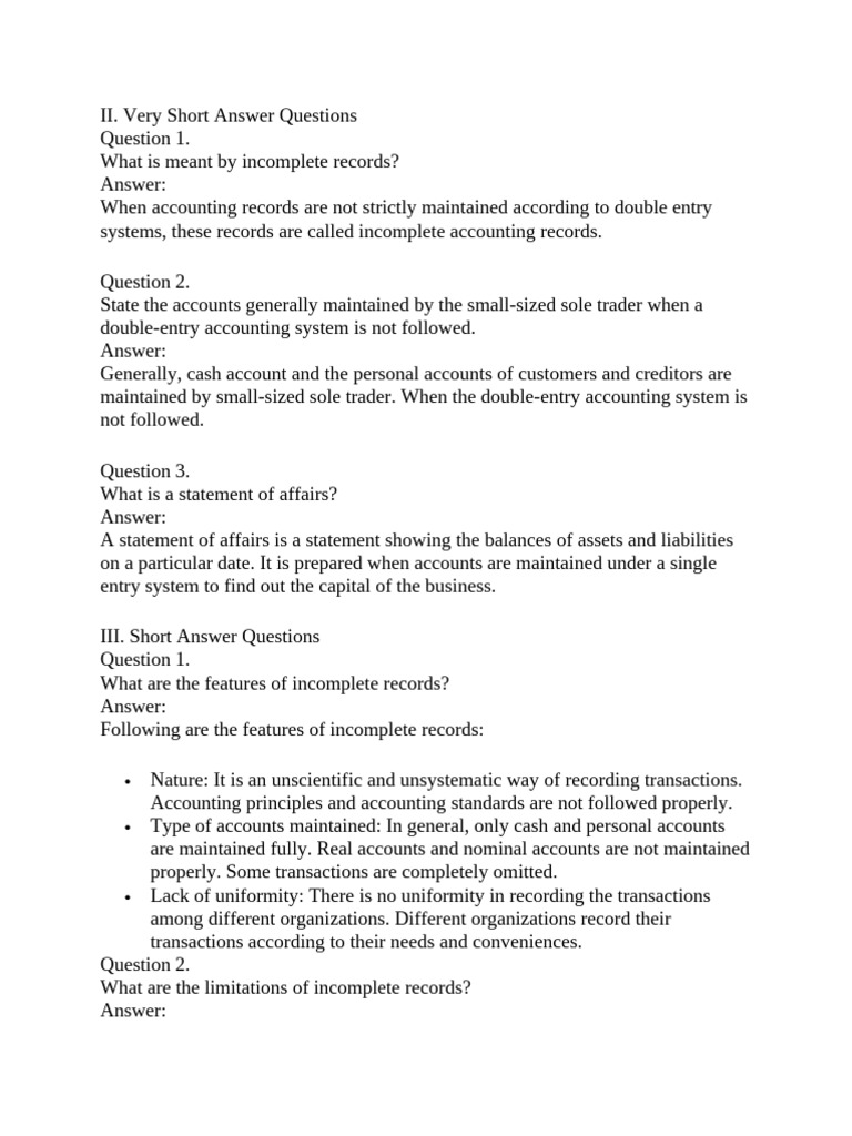 Features and Limitations of Incomplete Records | PDF | Accounting | Money