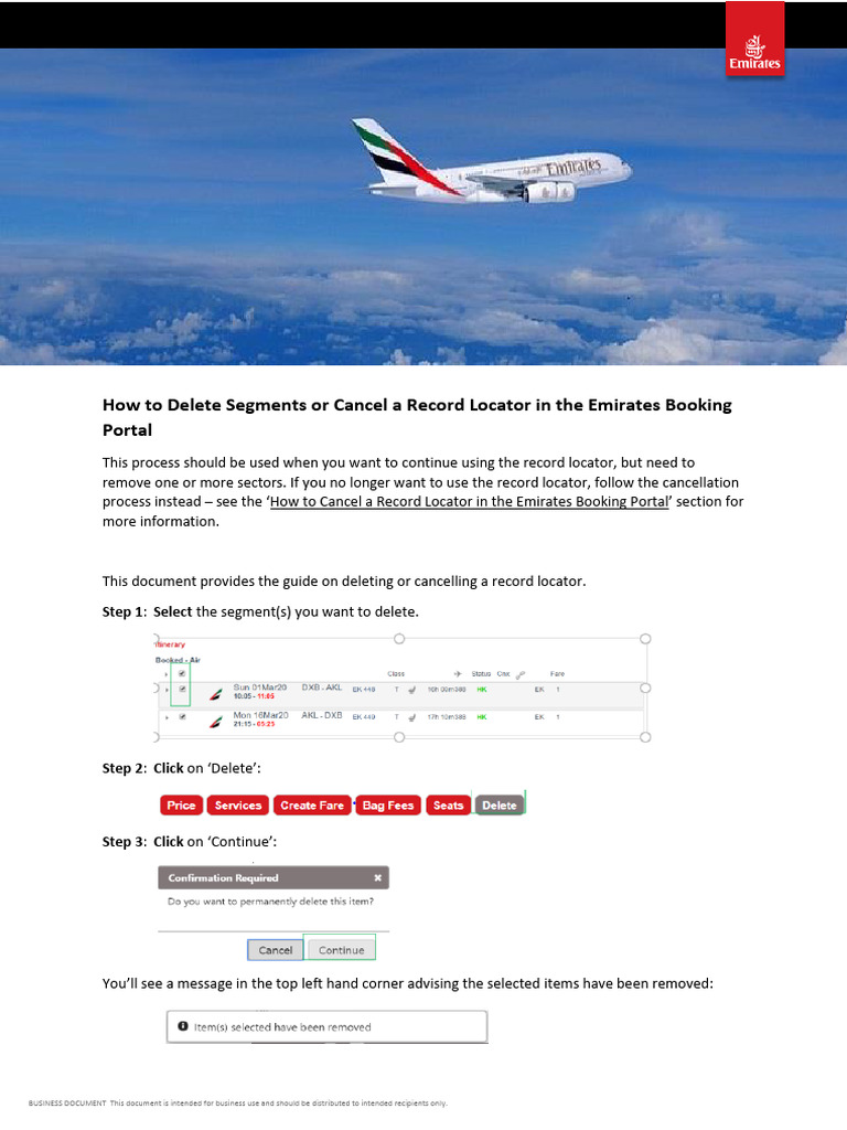 Deleting or Cancelling Emirates Record Locators | PDF