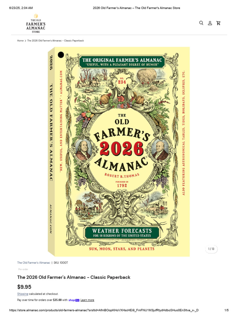 2026 Old Farmer's Almanac Pre-order | PDF | Subscription Business Model ...