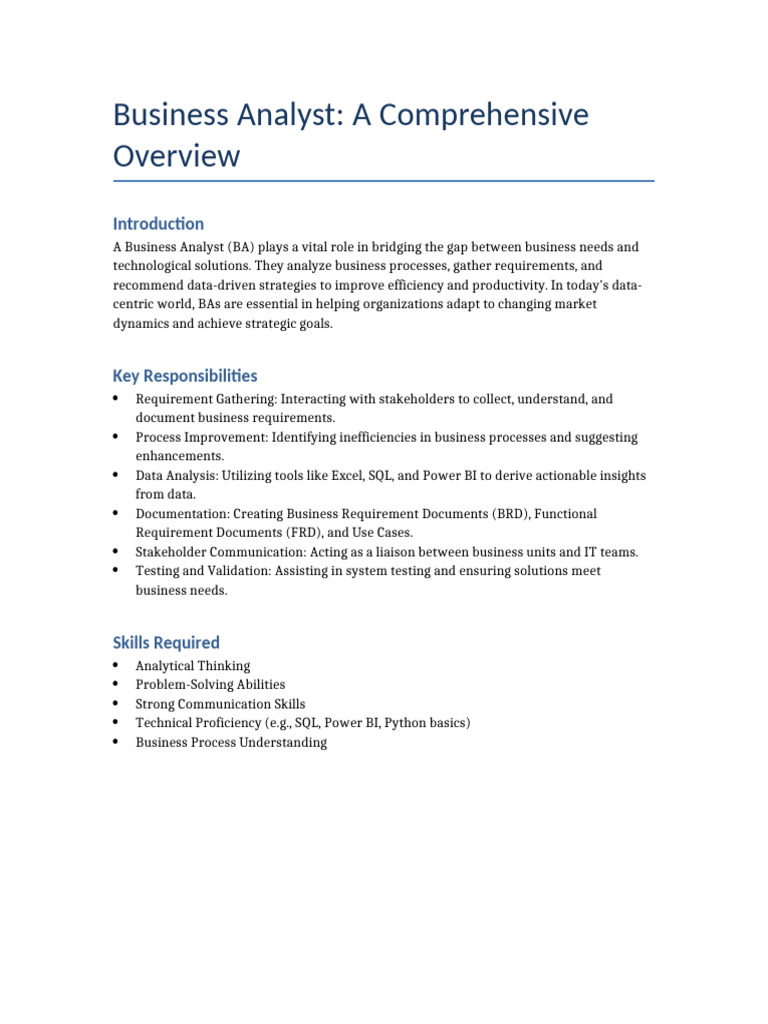 Business Analyst Role and Skills Overview | PDF
