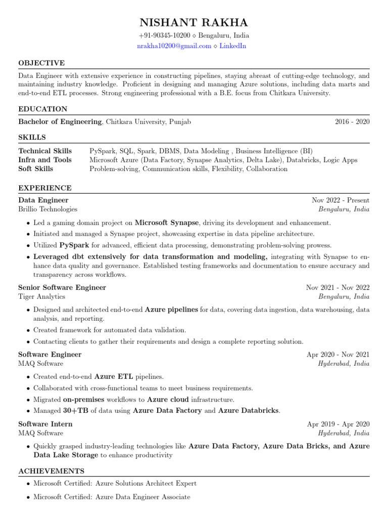 Data Engineer Resume - Azure Expert | PDF | Microsoft Azure | Apache Spark
