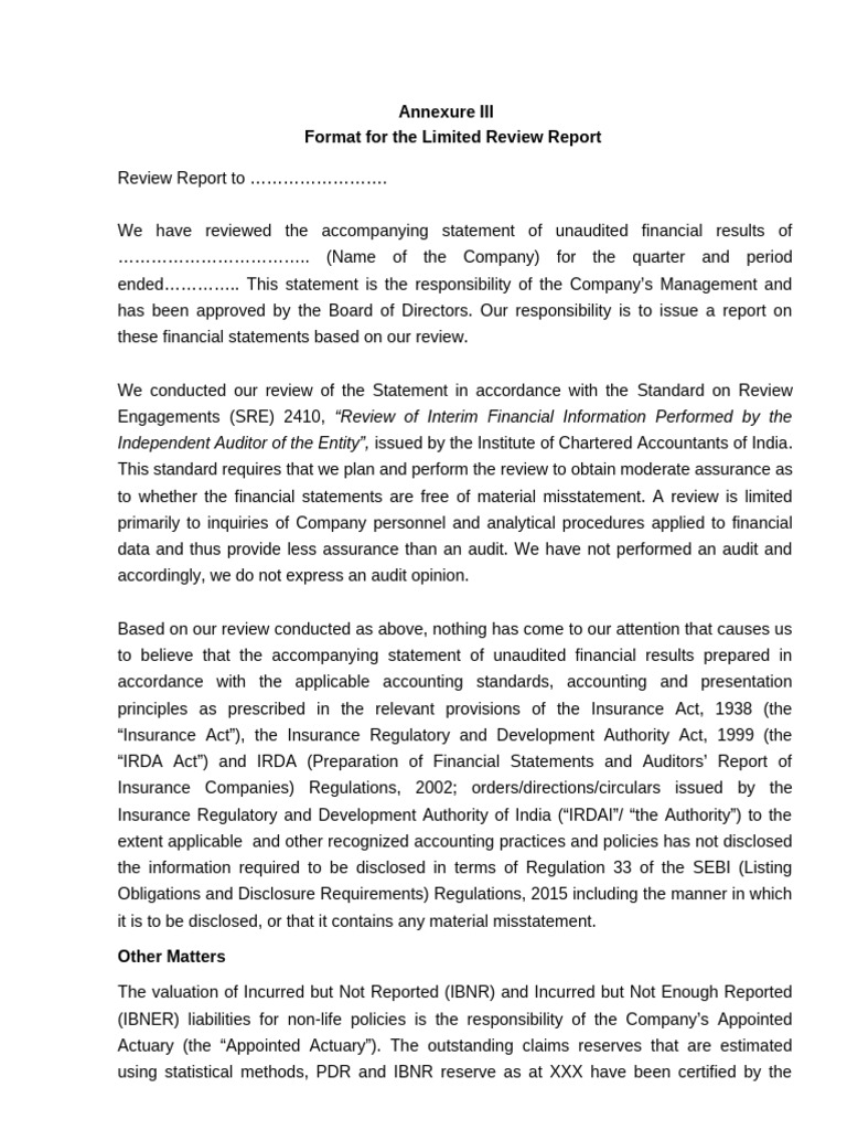 SEBI Financial Results Format for Review | PDF | Audit | Insurance