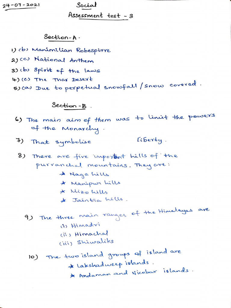Assessment Test - 1 (Social) | PDF