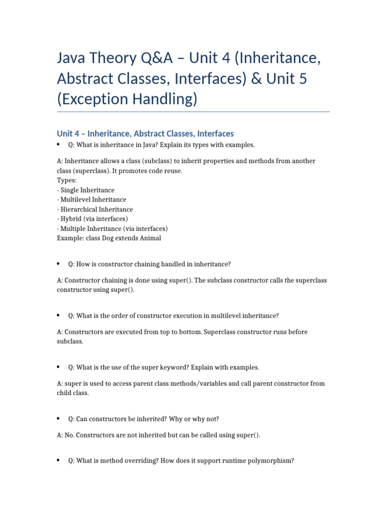 Java Inheritance & Exception Handling Q&A | PDF | Inheritance (Object ...