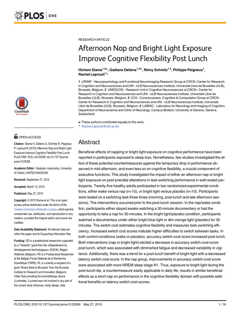 Nap and Light Boost Cognitive Flexibility | PDF | Sleep | Executive ...