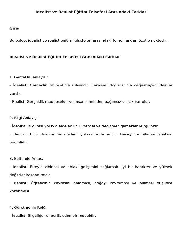 İdealist Ve Realist Egitim Felsefesi Farklari Chat - 250413 - 221632 | PDF
