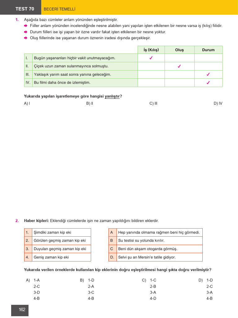 Apolet Yayinlari 7.sinif 26.hafta Türkçe Ödevi̇ Test 70-71 | PDF