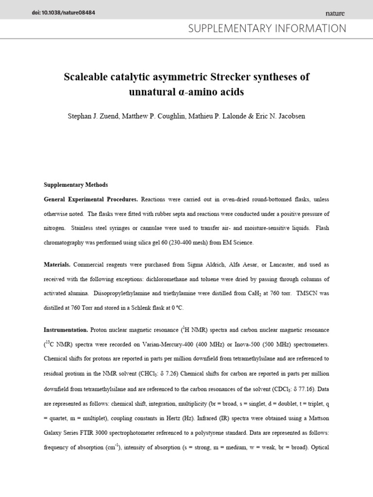 Asymmetric Strecker Synthesis of Amino Acids | PDF | Chemistry ...