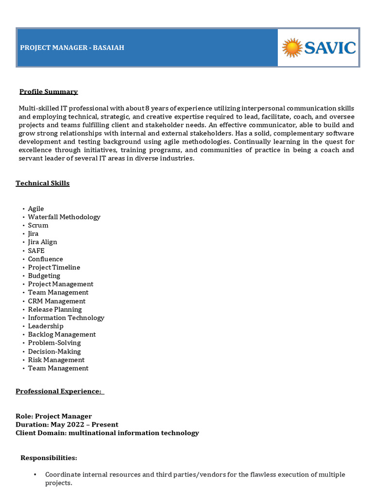 IT Project Manager Profile Summary | PDF | Scrum (Software Development ...