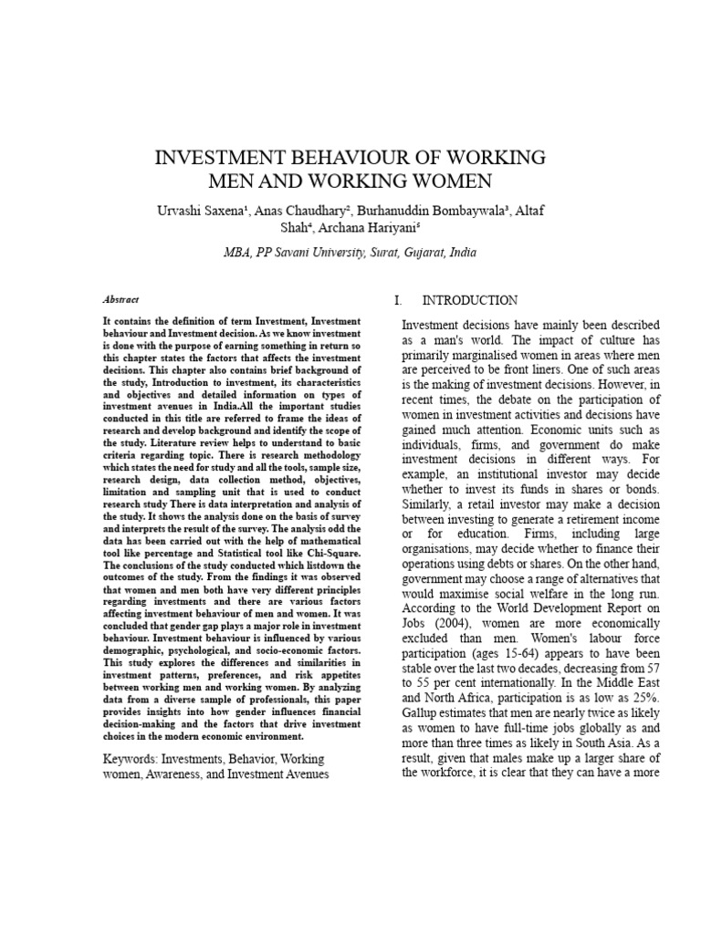 Gender Differences in Investment Behavior | PDF | Investing | Interest