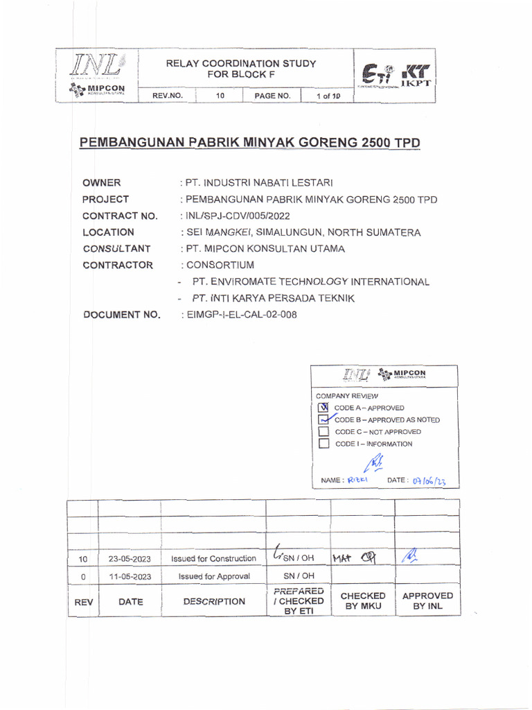 EIMGP I EL CAL 02 008 - R10 Relay Coordination Study For Block F ...