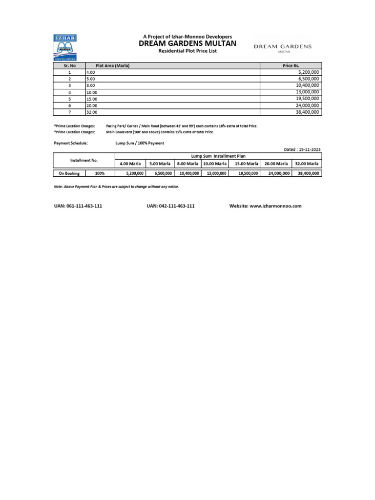 DGM Residential Plot Price List 15-11-2023 | PDF