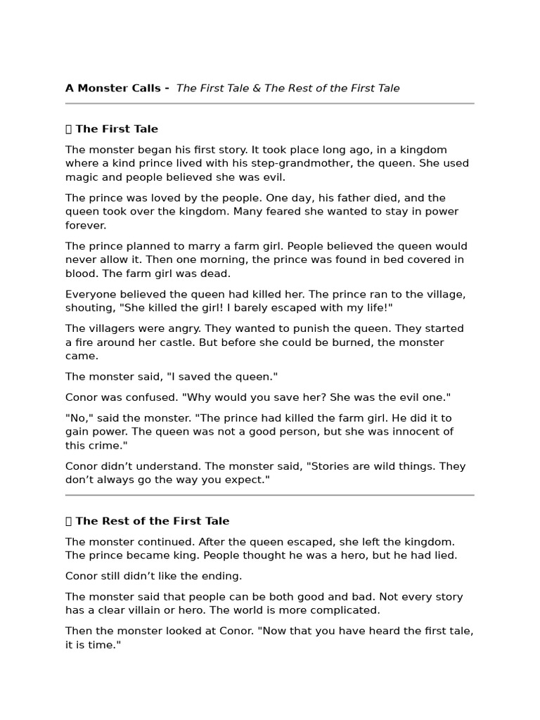 Summary of A Monster Calls' First Tale | PDF