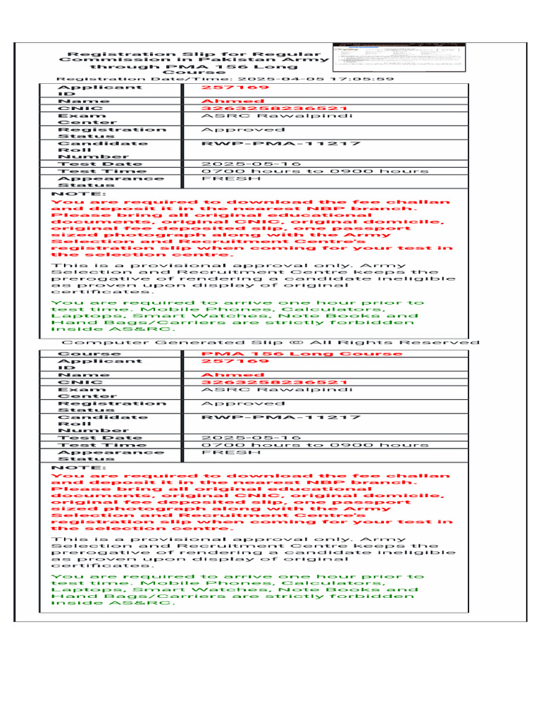 Registration Slip | PDF