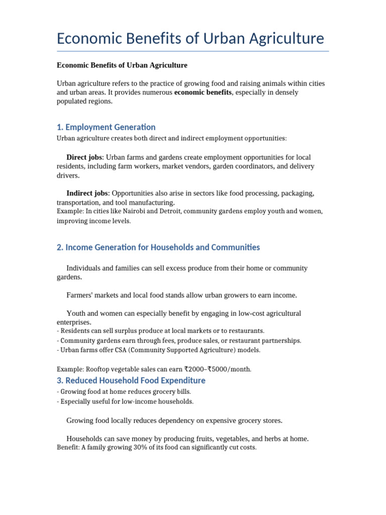 Economic Benefits of Urban Agriculture | PDF | Urban Agriculture ...