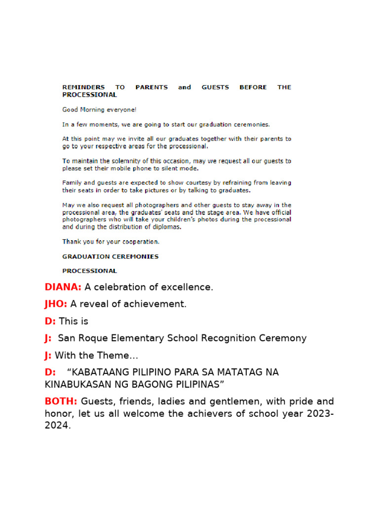 San Roque Elementary Recognition Ceremony 2024 | PDF