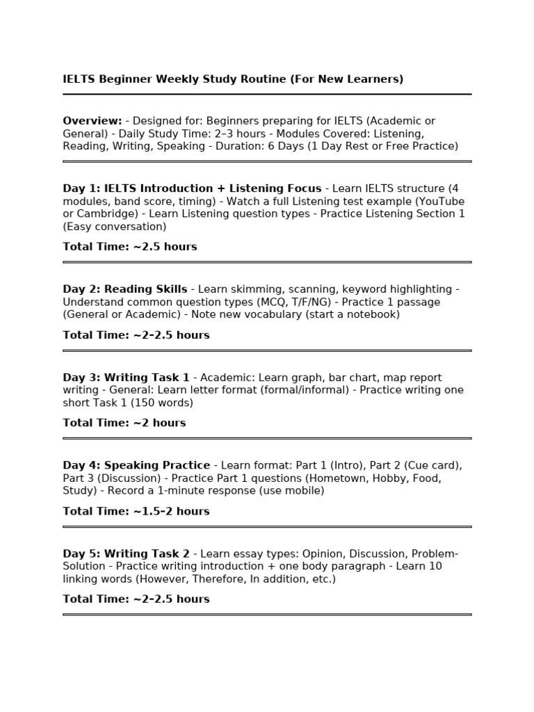 IELTS Study Plan for Beginners | PDF