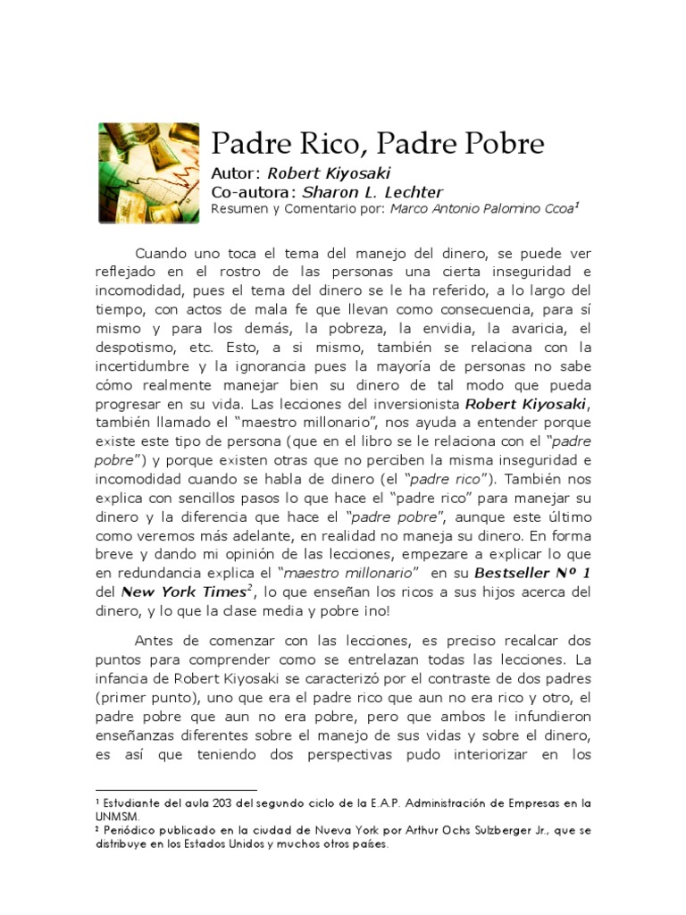 Resumen y Comentario de Padre Rico, Padre Pobre | PDF | Bolsa | Portafolio  (Finanzas)