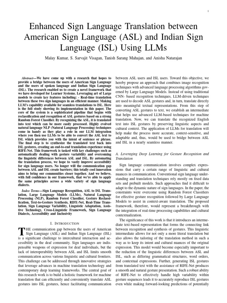 ASL to ISL Translation Using LLMs | PDF | Sign Language | Deep Learning