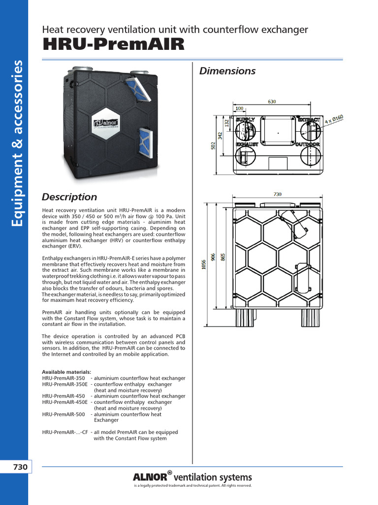 HRU PremAIR 450 Heat Recovery Ventilation Unit With Counterflow ...
