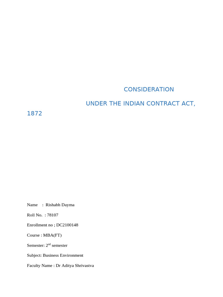Understanding Consideration in Indian Contracts | PDF | Consideration ...