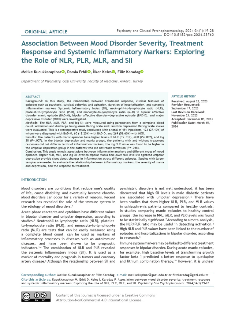 Inflammation Markers in Mood Disorders | PDF | Major Depressive ...