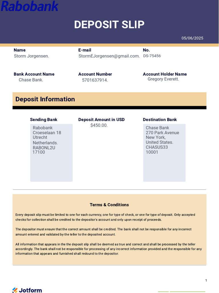 Rabobank Deposit Slip Instructions | PDF | Business | Investing