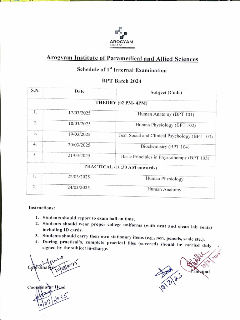 BPT 2024 Batch 1st Internal | PDF